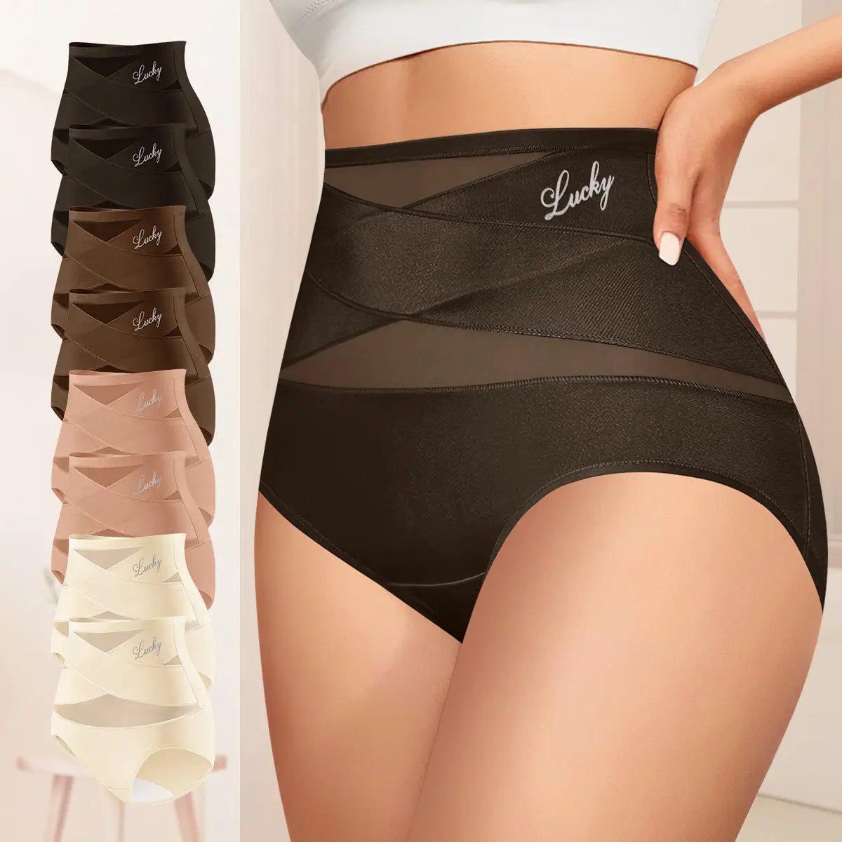 Morelect Women'S High-Waist Briefs - 4/5/6/8 Pcs Basic Lucky Logo Sheer Mesh Bikini Panties, Breathable Lightweight Women'S Underwear, All-Season Essential Mothers' Day Gift, Underwear for Women