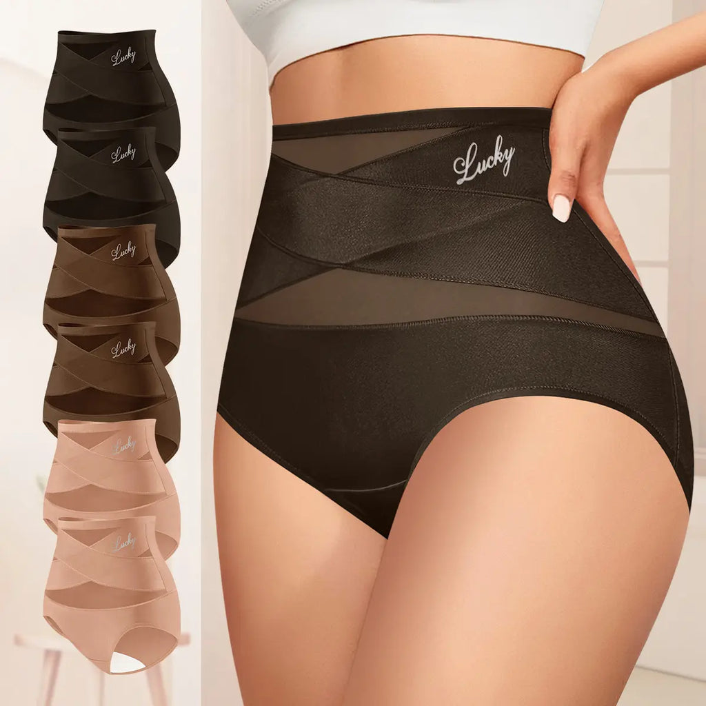 Morelect Women'S High-Waist Briefs - 4/5/6/8 Pcs Basic Lucky Logo Sheer Mesh Bikini Panties, Breathable Lightweight Women'S Underwear, All-Season Essential Mothers' Day Gift, Underwear for Women