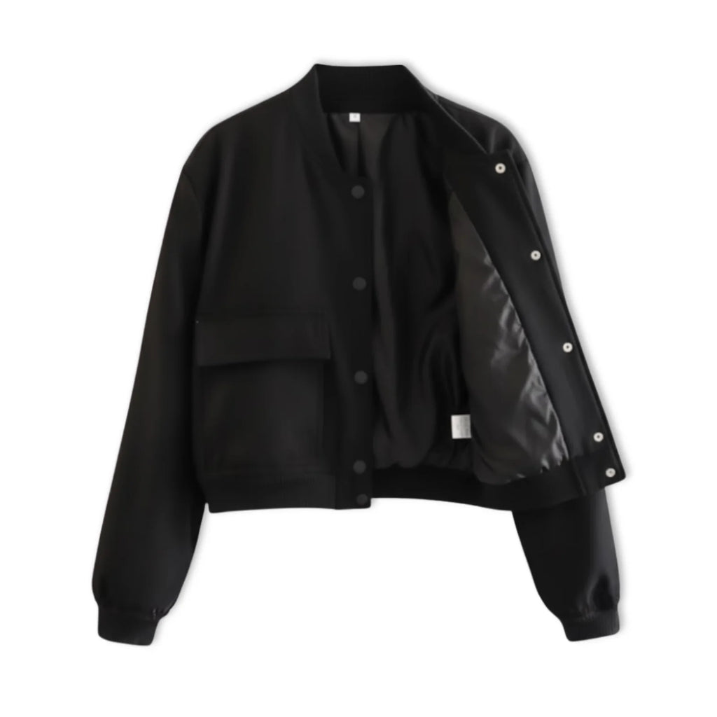 Veste Bomber Femme Courte À Boutons Pression Et Grandes Poches Plaquées