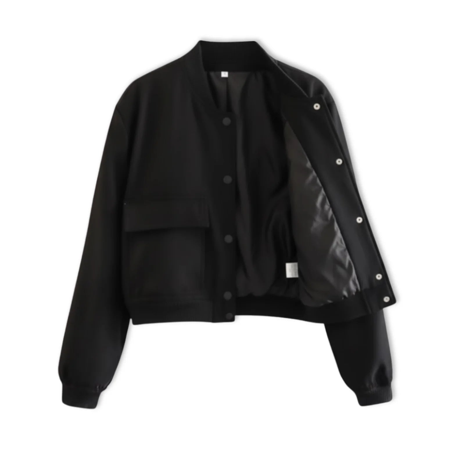 Veste Bomber Femme Courte À Boutons Pression Et Grandes Poches Plaquées