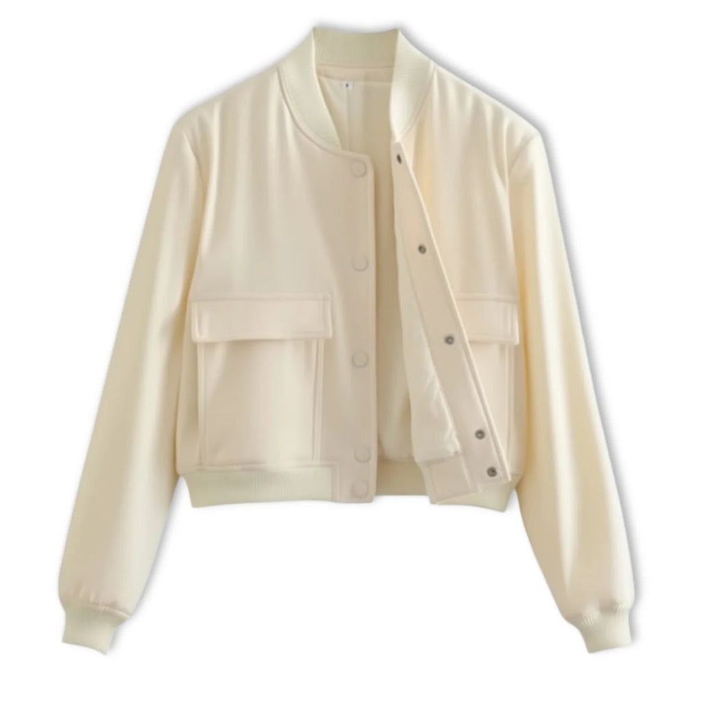 Veste Bomber Femme Courte À Boutons Pression Et Grandes Poches Plaquées