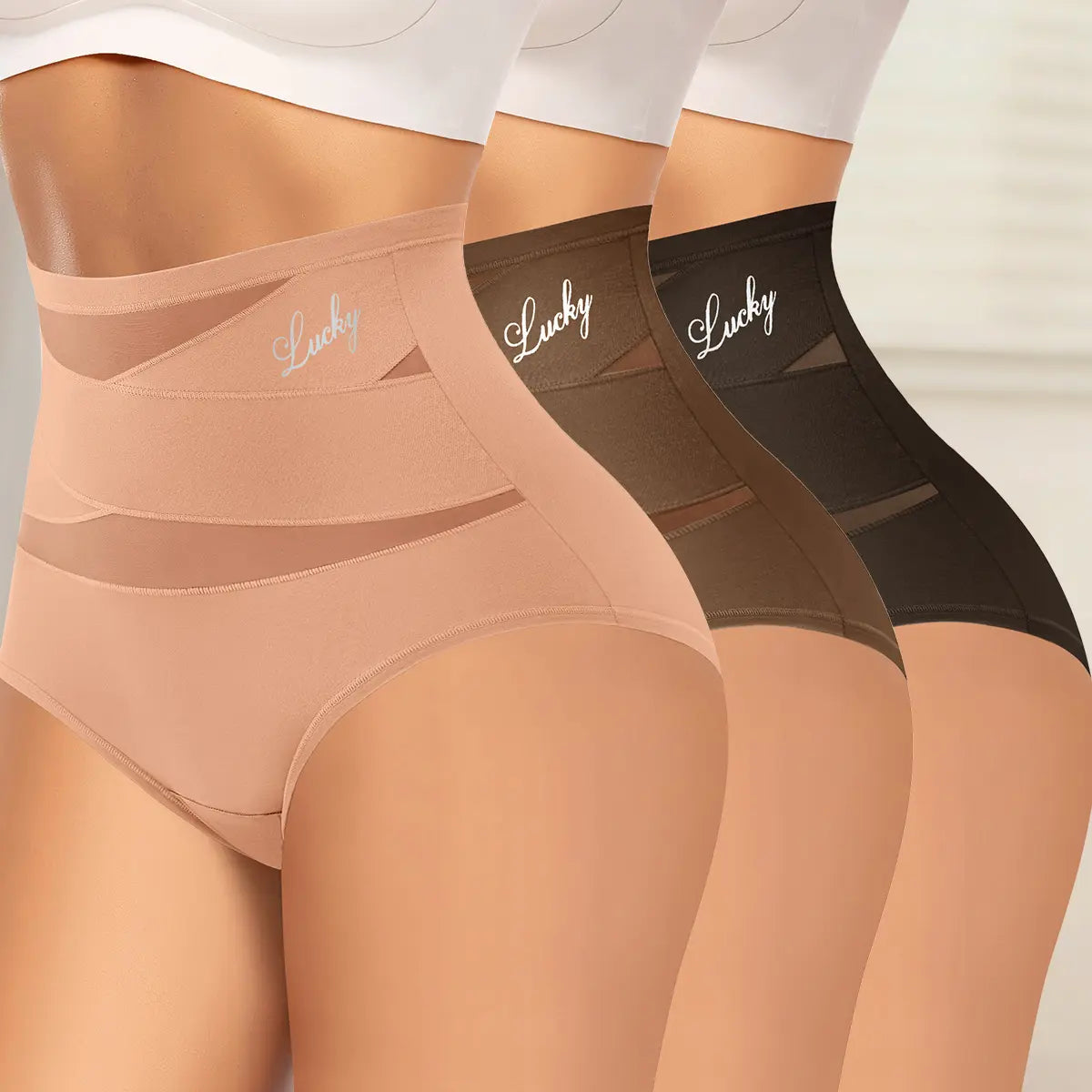 Morelect Women'S High-Waist Briefs - 4/5/6/8 Pcs Basic Lucky Logo Sheer Mesh Bikini Panties, Breathable Lightweight Women'S Underwear, All-Season Essential Mothers' Day Gift, Underwear for Women