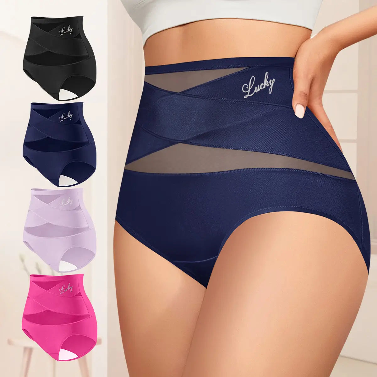 Morelect Women'S High-Waist Briefs - 4/5/6/8 Pcs Basic Lucky Logo Sheer Mesh Bikini Panties, Breathable Lightweight Women'S Underwear, All-Season Essential Mothers' Day Gift, Underwear for Women