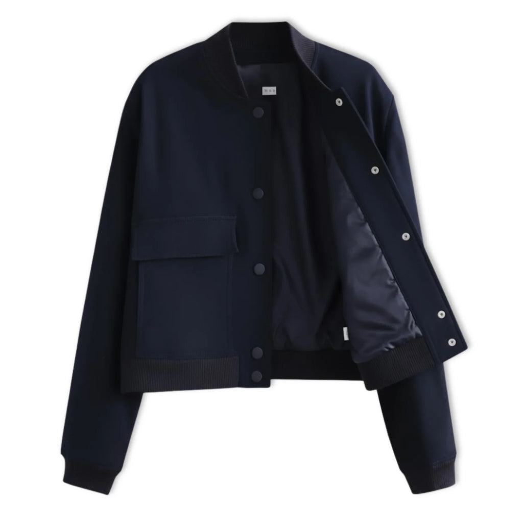 Veste Bomber Femme Courte À Boutons Pression Et Grandes Poches Plaquées