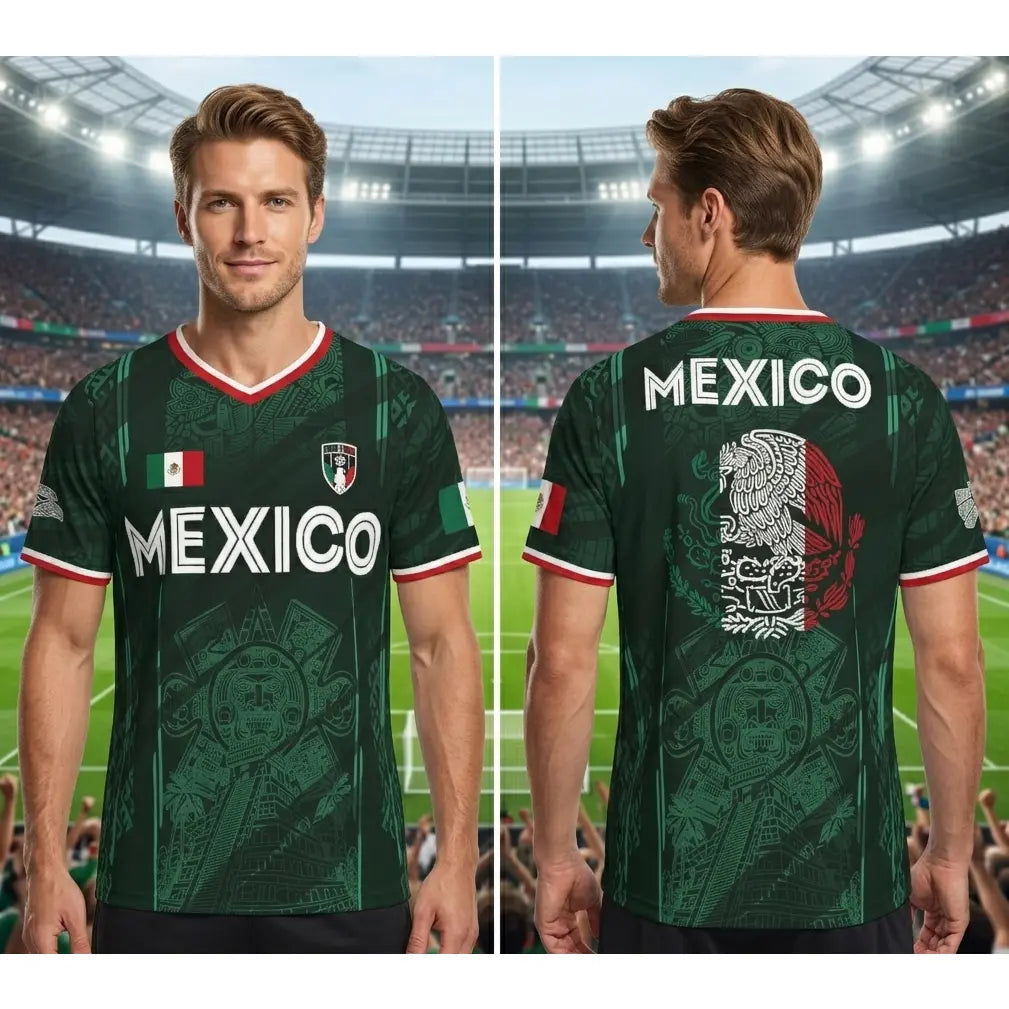 2026 Mexico Soccer Jersey, Chichén Itzá Pyramid Graphic Retro Soccer Jersey, All over Print, Casual Style for All Seasons, Classic Throwback Jersey Sportswear Top