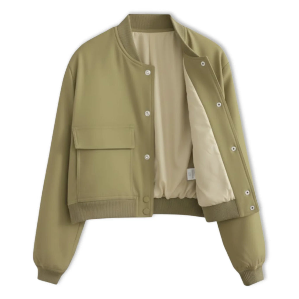 Veste Bomber Femme Courte À Boutons Pression Et Grandes Poches Plaquées