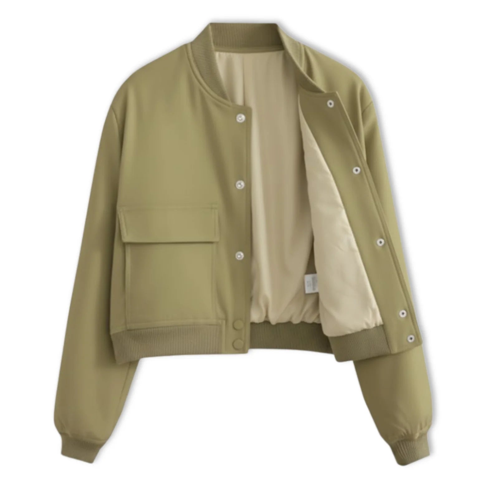 Veste Bomber Femme Courte À Boutons Pression Et Grandes Poches Plaquées