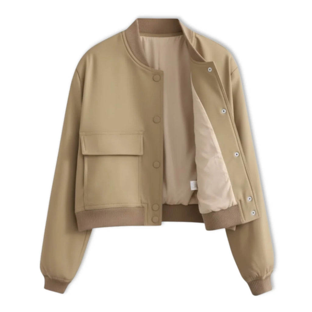 Veste Bomber Femme Courte À Boutons Pression Et Grandes Poches Plaquées