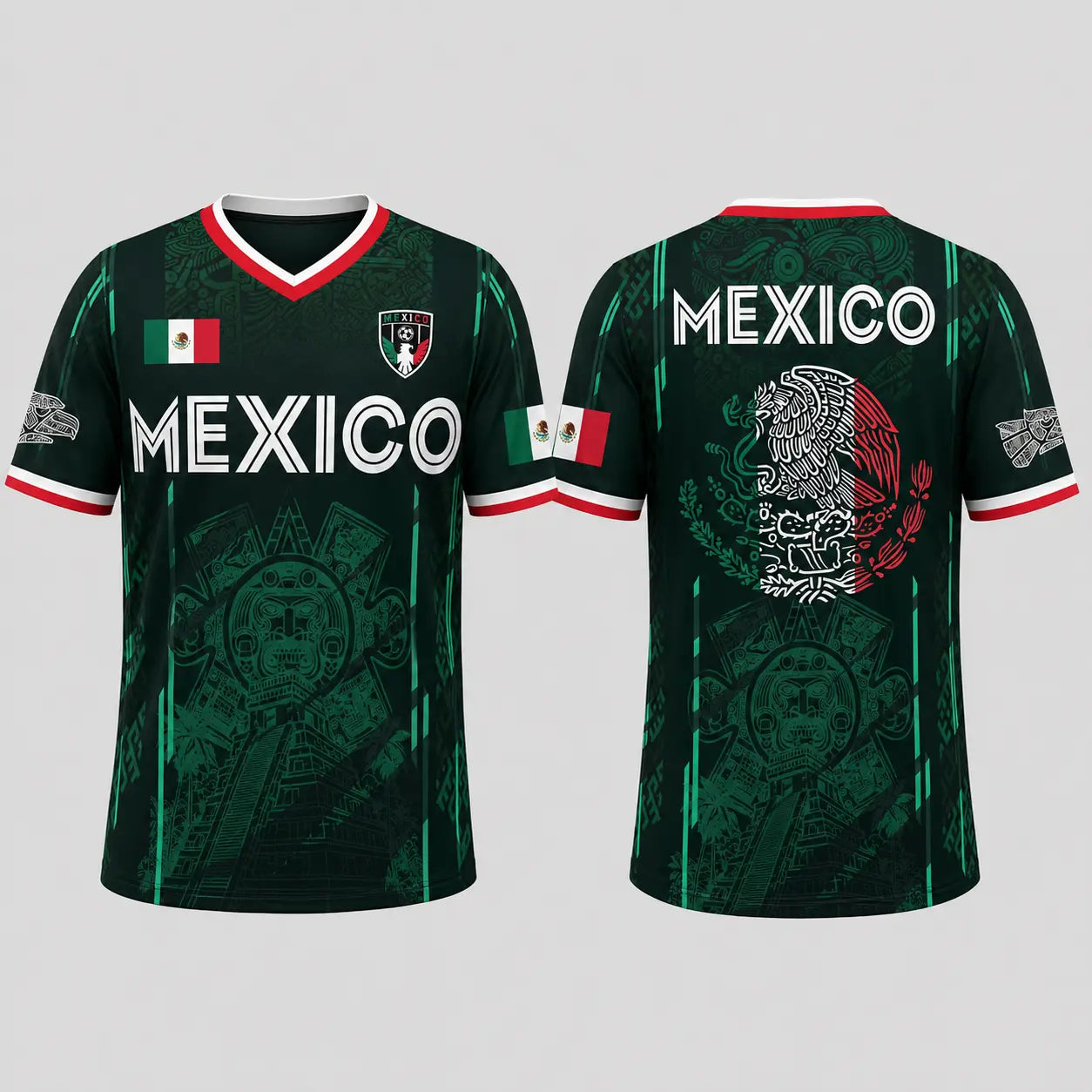 2026 Mexico Soccer Jersey, Chichén Itzá Pyramid Graphic Retro Soccer Jersey, All over Print, Casual Style for All Seasons, Classic Throwback Jersey Sportswear Top