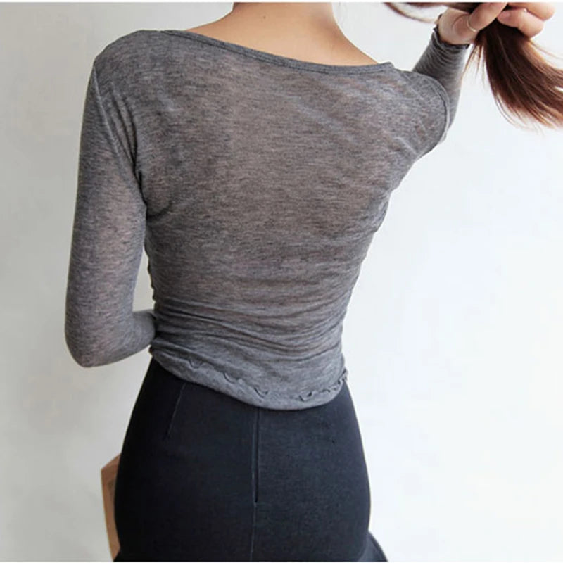 Sexy Tshirt Women T Shirt 2026 Spring Summer T-Shirt Women Tops Korean Long Sleeve Vetement Femme Ropa Mujer Kawaii Clothes