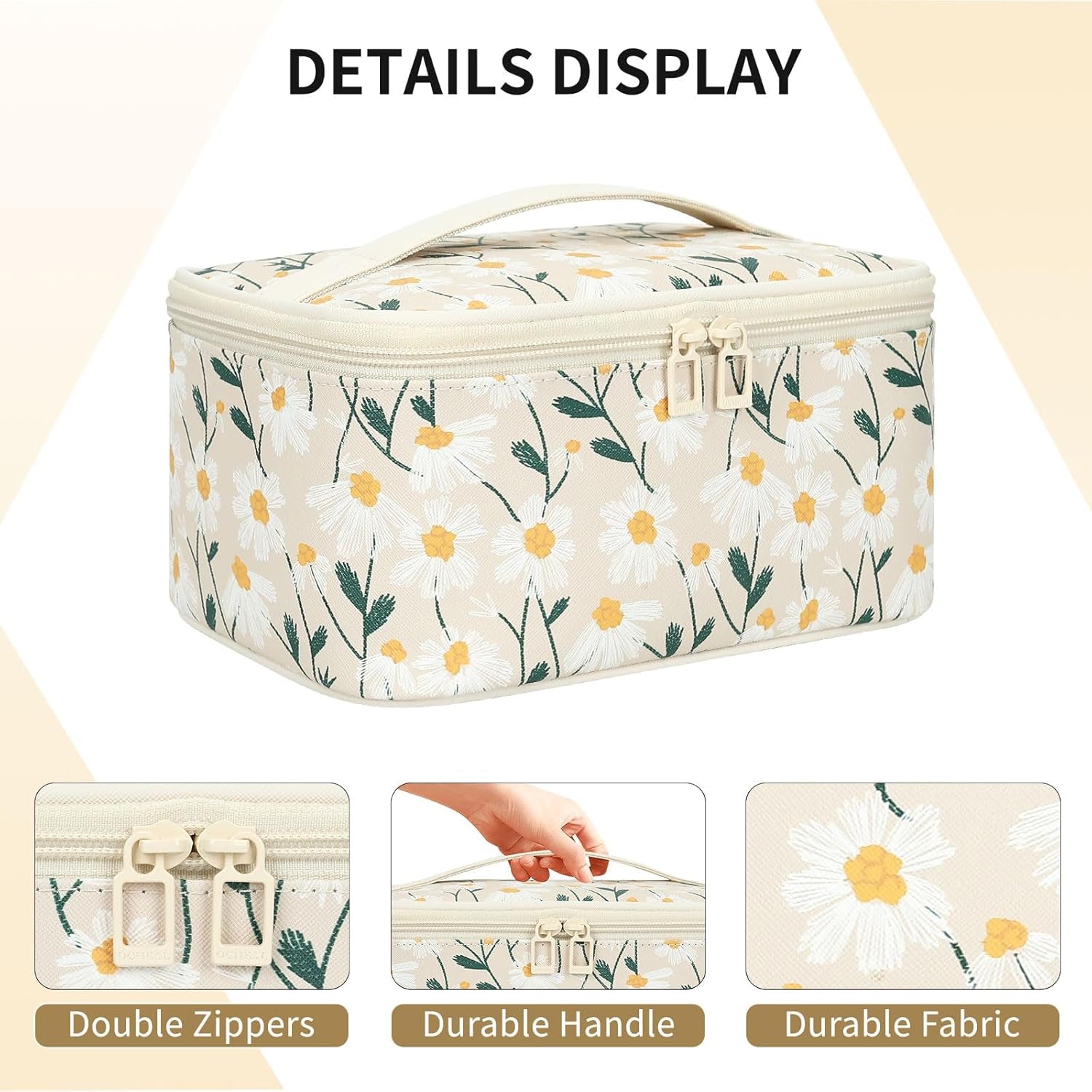 Makeup Bag,Travel Makeup Organizer Bag, Cute Cosmetic Bags for Women Girls Travel Toiletry Bag Traveling with Brush Slot and Divider-Floral