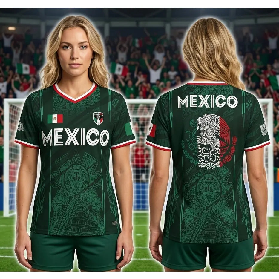 2026 Mexico Soccer Jersey, Chichén Itzá Pyramid Graphic Retro Soccer Jersey, All over Print, Casual Style for All Seasons, Classic Throwback Jersey Sportswear Top