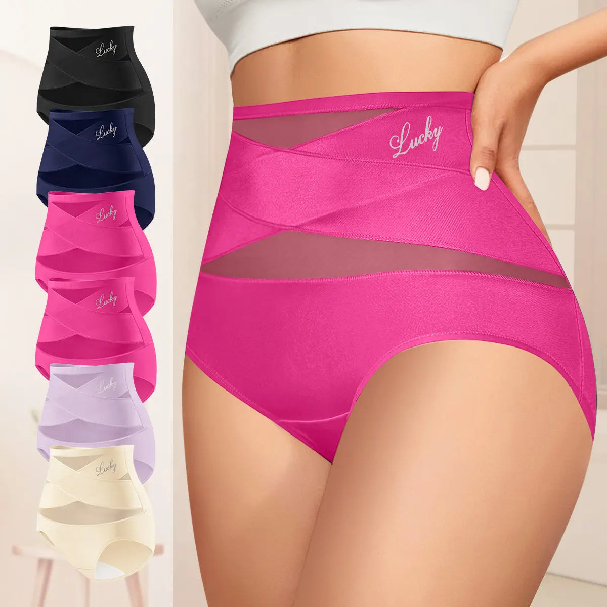 Morelect Women'S High-Waist Briefs - 4/5/6/8 Pcs Basic Lucky Logo Sheer Mesh Bikini Panties, Breathable Lightweight Women'S Underwear, All-Season Essential Mothers' Day Gift, Underwear for Women