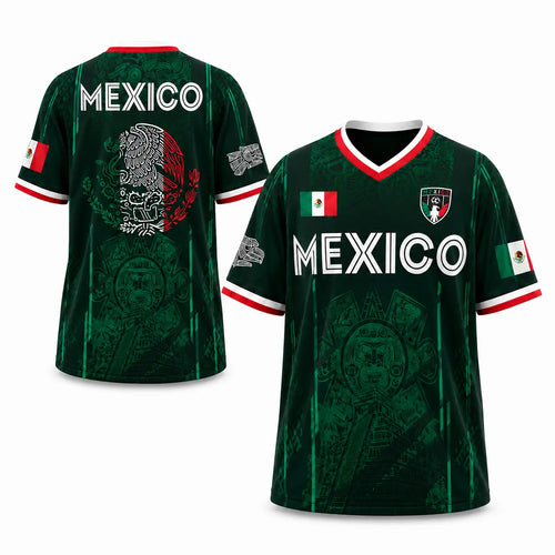 2026 Mexico Soccer Jersey, Chichén Itzá Pyramid Graphic Retro Soccer Jersey, All over Print, Casual Style for All Seasons, Classic Throwback Jersey Sportswear Top