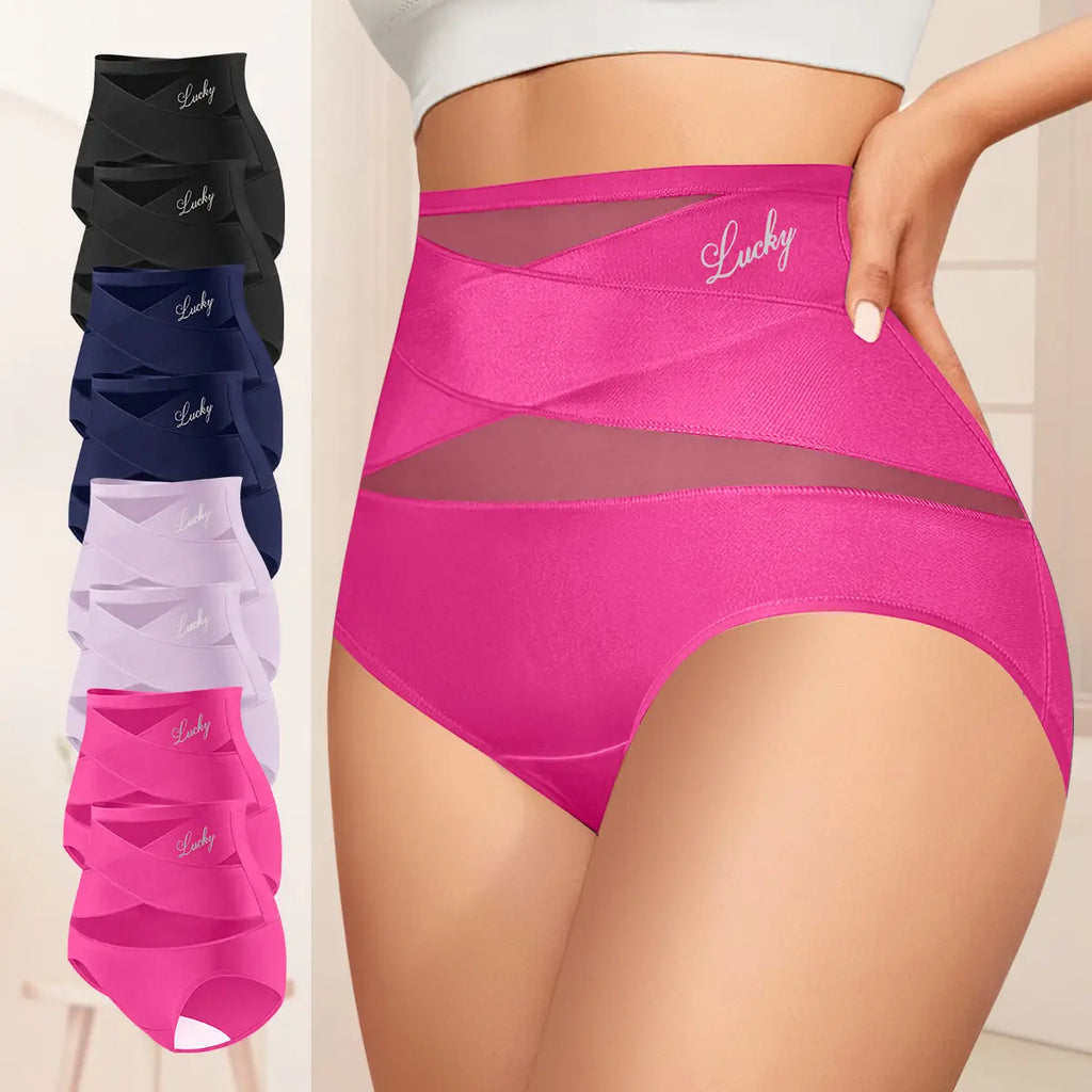 Morelect Women'S High-Waist Briefs - 4/5/6/8 Pcs Basic Lucky Logo Sheer Mesh Bikini Panties, Breathable Lightweight Women'S Underwear, All-Season Essential Mothers' Day Gift, Underwear for Women